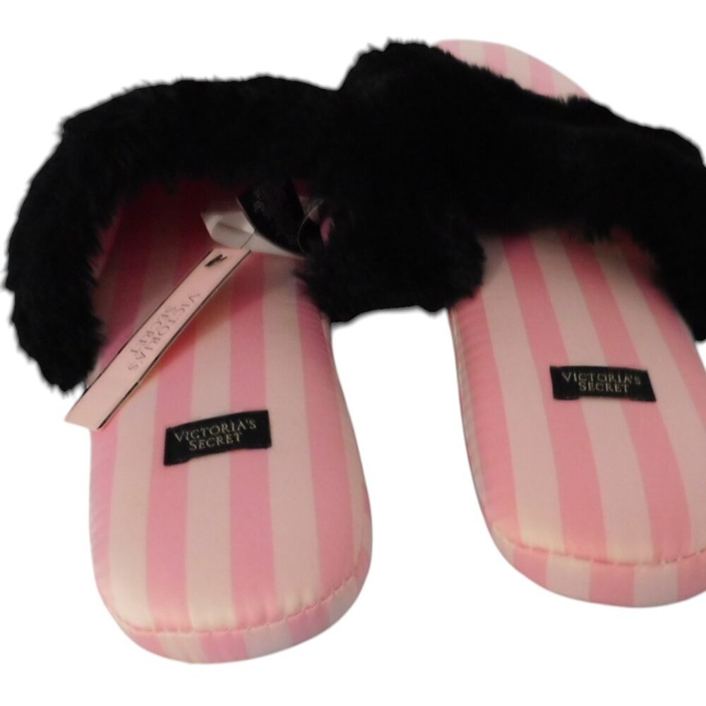 NEW Victorias Secret Satin Scuff‎ Slippers Striped 11163735 Size M 7 - 8 - Picture 2 of 7